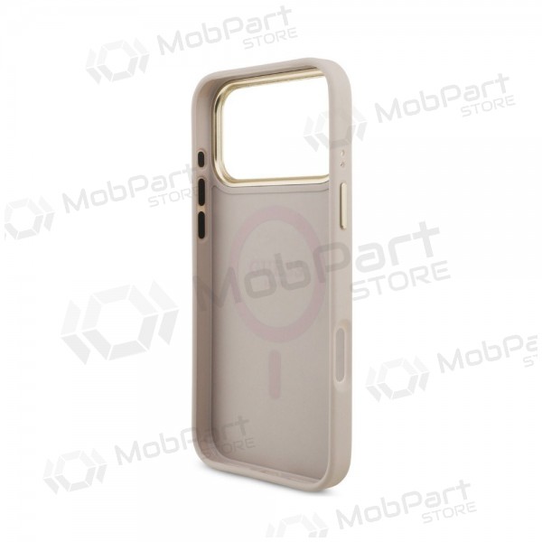 Apple iPhone 18 Pro case - Guess PU Leather 4G Strass Triangle Logo Gold Frame MagSafe (pink)
