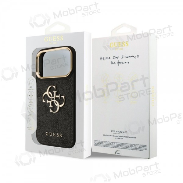 Apple iPhone 18 Pro Max case - Guess PU Leather 4G Metal Logo Gold Frame (black)