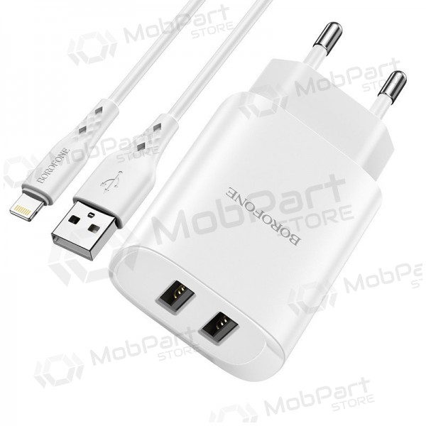 Charger Borofone BN2 2xUSB 2.1A + Lightning (white)