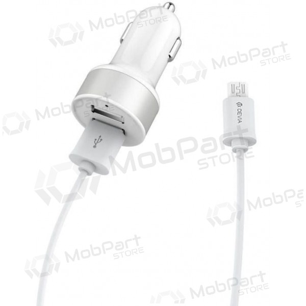 Charger automobilinis Devia Smart x 2 USB (2.4A) + microUSB (white)