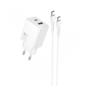 Phone charger Hoco N71 30 W GaN USB-C + USB-A with USB-C cable 1 m white