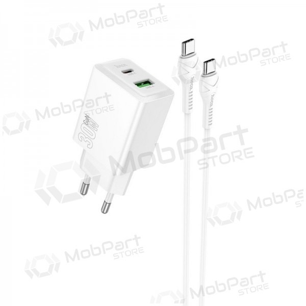 Phone charger Hoco N71 30 W GaN USB-C + USB-A with USB-C cable 1 m white