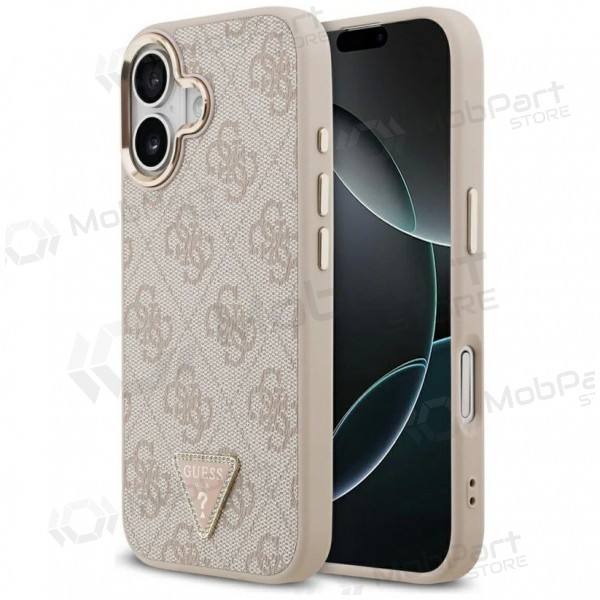 Apple iPhone 17 case - Guess PU Leather 4G Strass Triangle Logo Gold Frame MagSafe (pink)