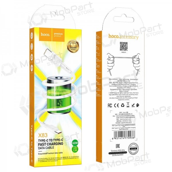 USB cable Hoco X83 60W Type-C to Type-C 1.0m white