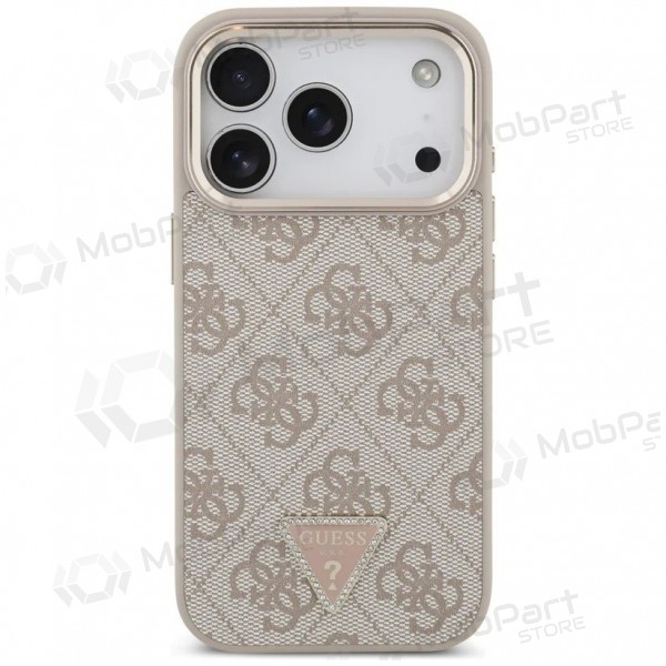 Apple iPhone 17 Pro case - Guess PU Leather 4G Strass Triangle Logo Gold Frame MagSafe (pink)