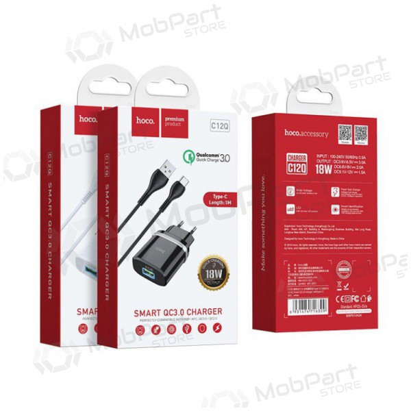 Charger HOCO C12Q Smart USB + type-C cable (QC3.0) (white)