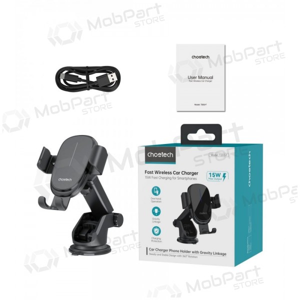 Automobilinis laikiklis-charger Choetech T203-F 15W Gravity Car Charger Holder black