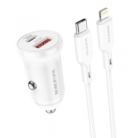 Charger automobilinis Borofone BZ18A USB-A/Type-C PD20W+QC3.0 + Lightning white