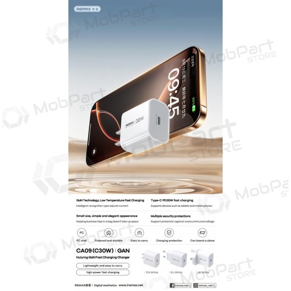 Phone charger Remax CA09 30 W USB-C white