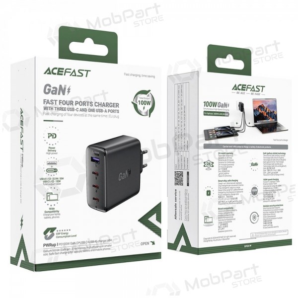 Phone charger Acefast A94 100 W GaN 3x USB-C + USB-A black