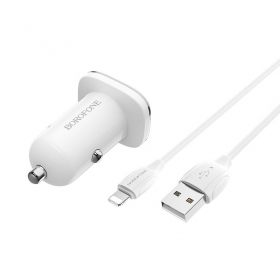 Charger automobilinis Borofone BZ12 USB + Lightning (2.4A) (white)