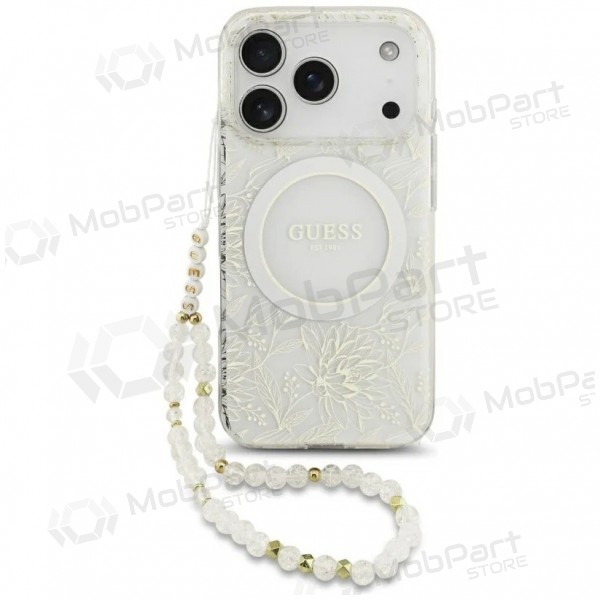 Apple iPhone 18 Pro Max case - Guess IML Flowers Allover Strap MagSafe (white)