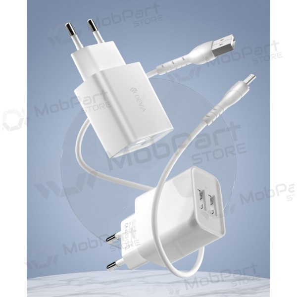 Charger Devia Smart x 2 USB (2.4A) + MicroUSB, (white)