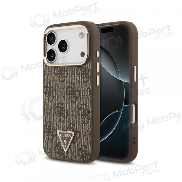 Apple iPhone 18 Pro case - Guess PU Leather 4G Strass Triangle Logo Gold Frame MagSafe (brown)