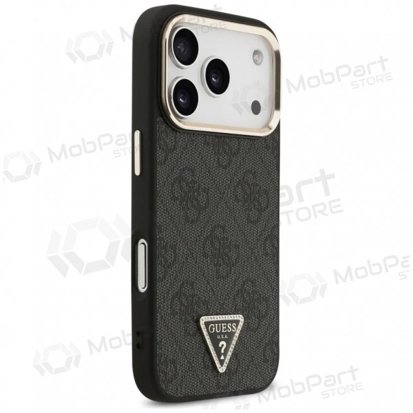 Apple iPhone 17 Pro Max case - Guess PU Leather 4G Strass Triangle Logo Gold Frame MagSafe (black)