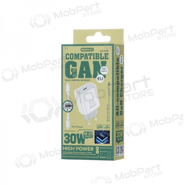 Phone charger Remax RP-U71 30 W GaN USB-C with USB-C cable 1 m white