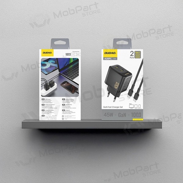 Phone charger Dudao A28PC 45 W GaN 2x USB-C with USB-C cable 1 m black