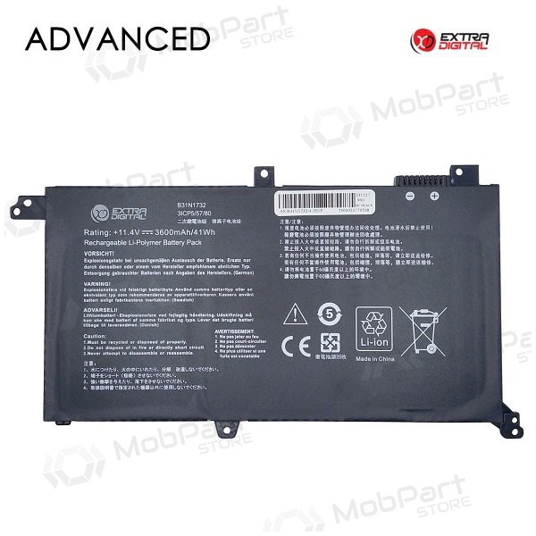 Nešiojamo kompiuterio battery ASUS B31N1732, 3600mAh, Extra Digital Advanced