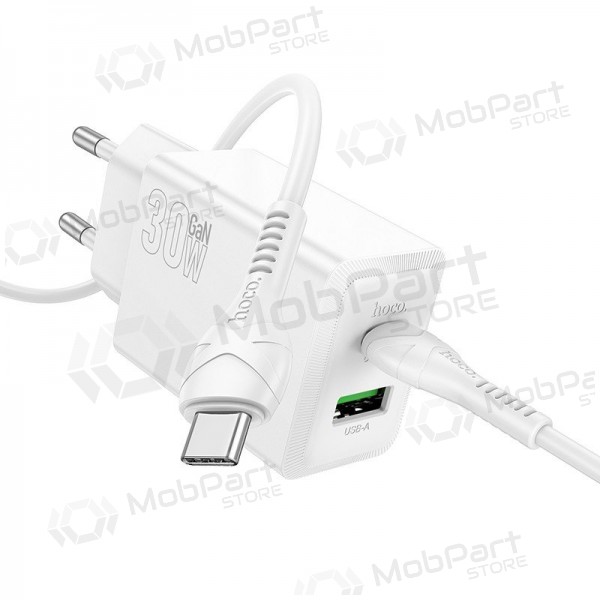 Phone charger Hoco N71 30 W GaN USB-C + USB-A with USB-C cable 1 m white