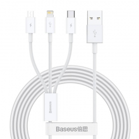 Cable Baseus Superior USB - microUSB+Lightning+Type-C 3.5A 1.5m (white) CAMLTYS-02