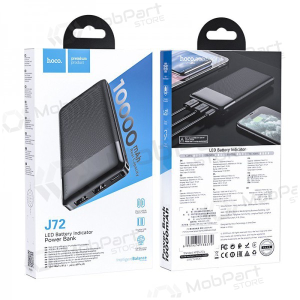 Portable charger / power bank Power Bank Hoco J72 10000mAh black Portable charger / power bank Power Bank Hoco J72 10000mAh black