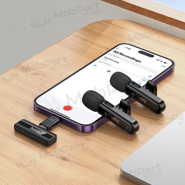 Belaidžių mikrofonų rinkinys Hoco L20A USB-C/Lightning black