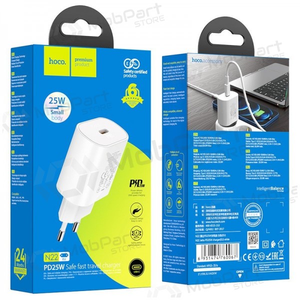 Hoco N22 25 W USB-C white phone charger
