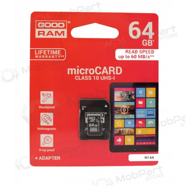 Memory card GOODRAM MicroSD 64Gb (class 10) + SD adapter