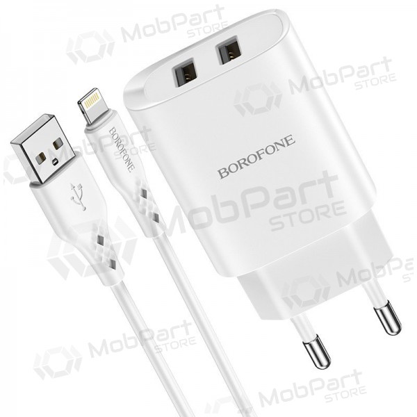 Charger Borofone BN2 2xUSB 2.1A + Lightning (white)
