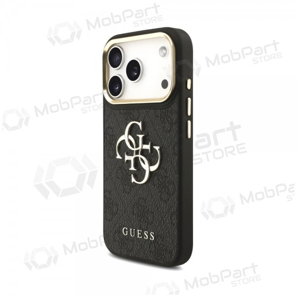 Apple iPhone 18 Pro case - Guess PU Leather 4G Metal Logo Gold Frame (black)