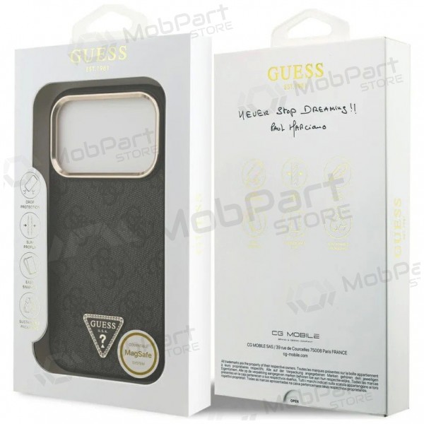 Apple iPhone 17 Pro Max case - Guess PU Leather 4G Strass Triangle Logo Gold Frame MagSafe (black)