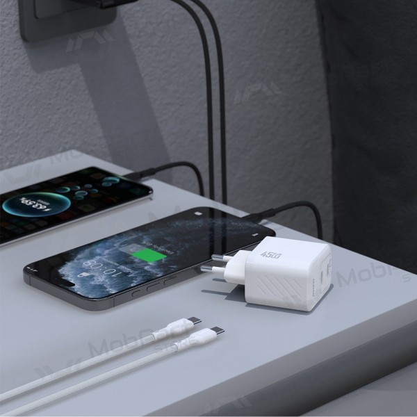 Phone charger Dudao A28PC 45 W GaN 2x USB-C with USB-C cable 1 m white
