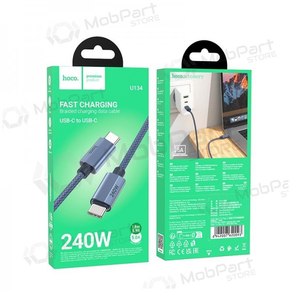 USB-C cable Hoco U134 USB-C to USB-C 1.8 m 240 W black