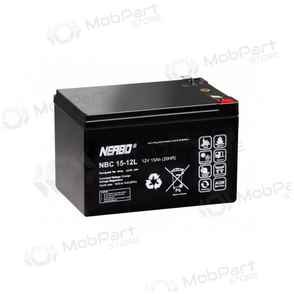 Battery 12V 15Ah F2 6.3mm AGM VRLA NERBO NBC15-12L