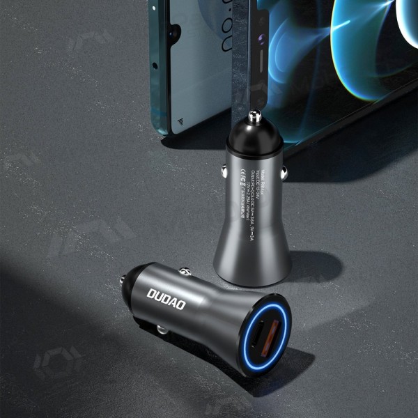 Dudao R4Max 55 W USB-C + USB-A gray car phone charger