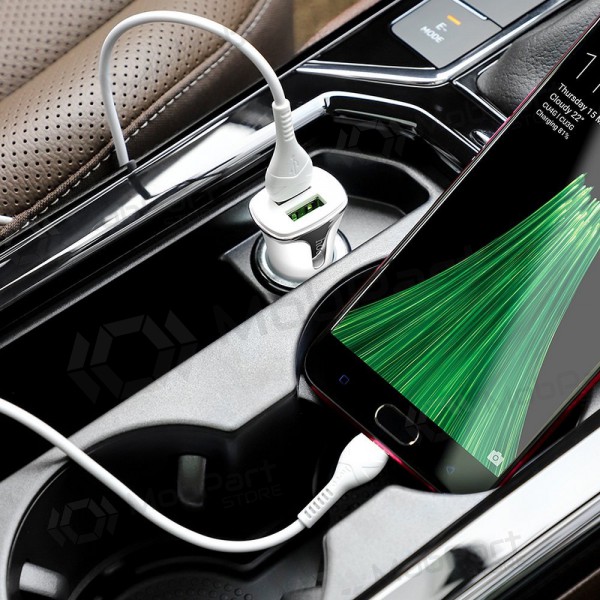 Charger automobilinis Hoco Z31 Quick Charge 3.0 (3.4A) x 2 USB + microUSB (white)
