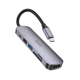 USB-C adapter Hoco HB28 USB-C to HDMI + USB 3.0 + USB 2.0 + SD + TF + PD gray
