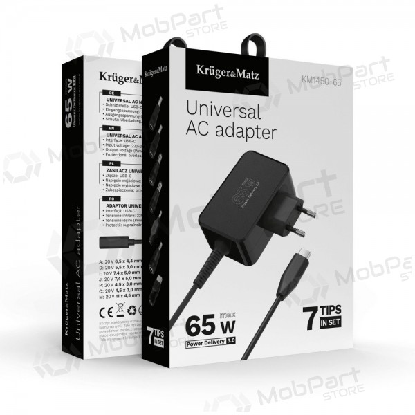 Universal laptop charger Kruger&Matz 65W black