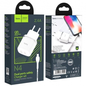 Charger HOCO N4 Aspiring Dual USB + type-C cable (5V 2.4A) (white)