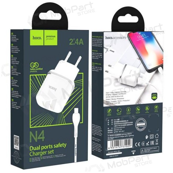 Charger HOCO N4 Aspiring Dual USB + type-C cable (5V 2.4A) (white)