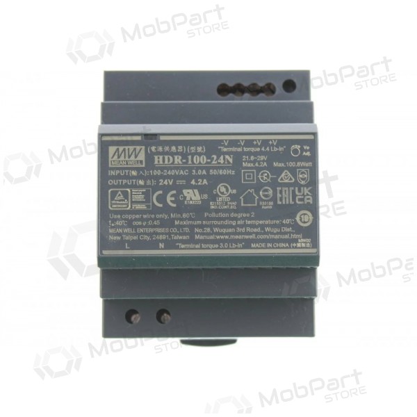 DIN rail-mounted switching power supply 24V 100W 4.2A, MEAN WELL, HDR-100-24N