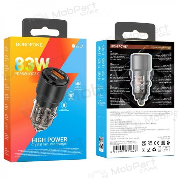 Car phone charger Borofone BZ20A 83 W PD QC 3.0 USB-C + USB-A black