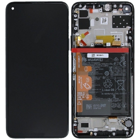 Ekranas Huawei P40 Lite 5G su lietimui jautriu stikliuku with frame and battery Midnight Black original (service pack)