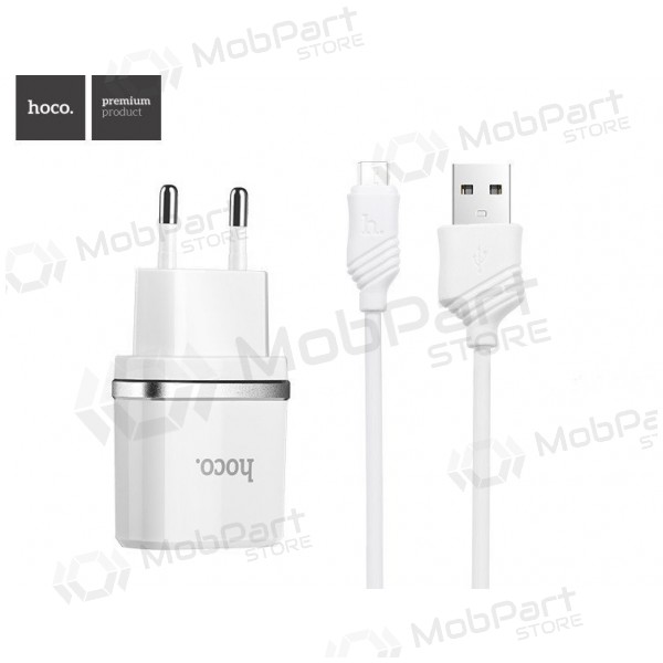 Charger HOCO C12 Smart Dual USB + Lightning cable (5V 2.4A) (white)