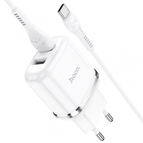 Charger Hoco N4 su dviem USB  jungtimis + Type-C (2.4A) (white)