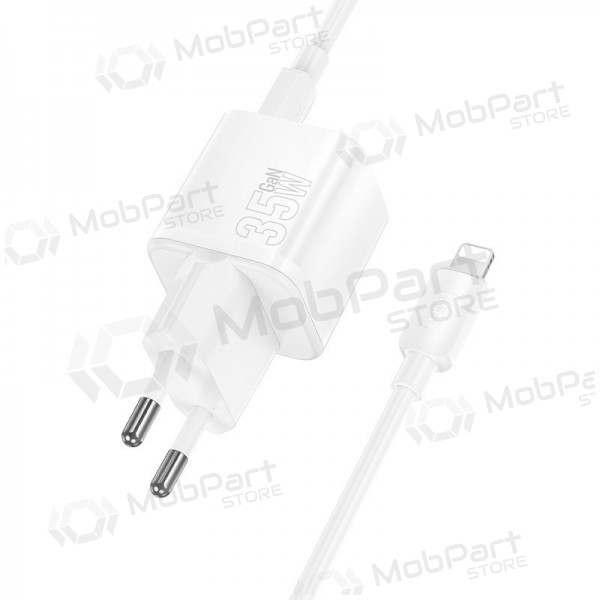 Hoco N66 35 W GaN USB-C + USB-A phone charger with Lightning cable 1 m white