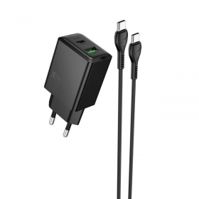 Phone charger Hoco N71 30 W GaN USB-C + USB-A with USB-C cable 1 m black
