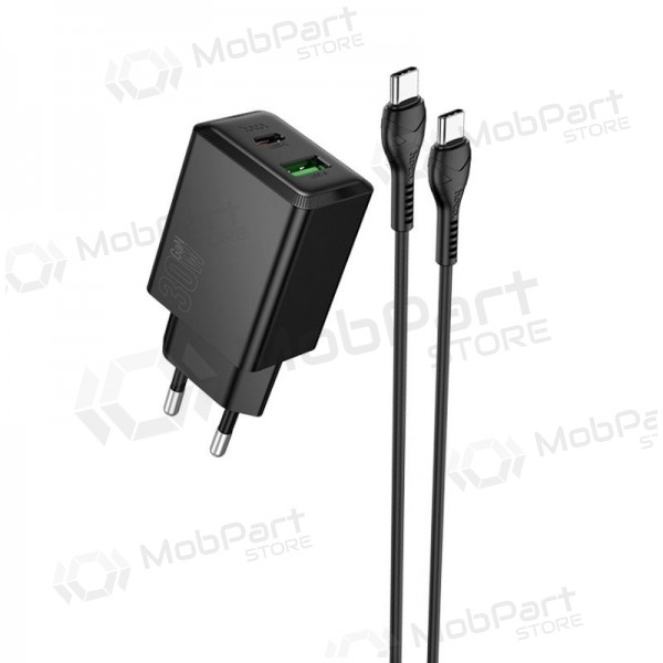 Phone charger Hoco N71 30 W GaN USB-C + USB-A with USB-C cable 1 m black