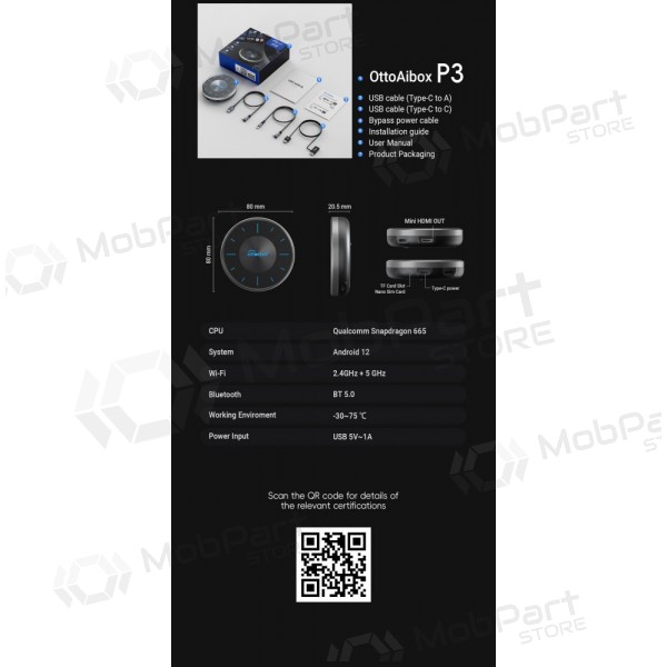 Wireless CarPlay / Android Auto adapter Ottocast OttoAiBox P3 PCS46 black