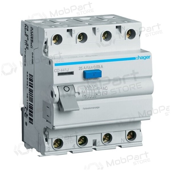 Current drain relay Hager CD441J (AC, 40A, 4P, 30mA, 230V)